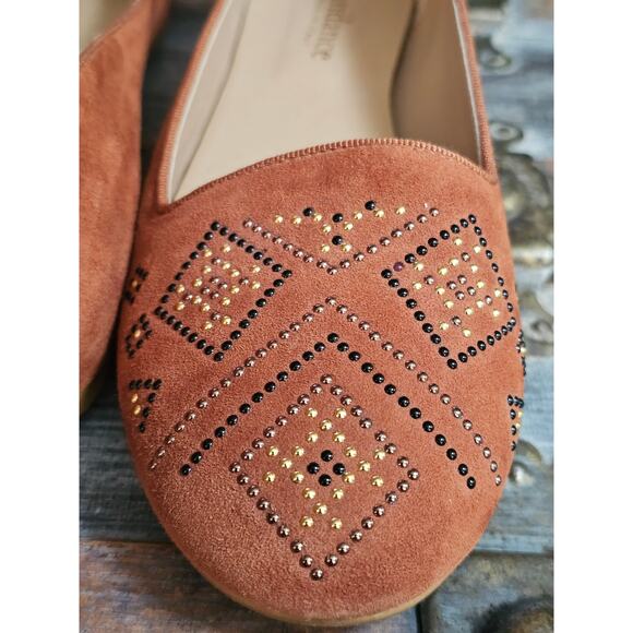 Sundance Caramel Suede Ballet Flats Cottage Boho Western Studs Italy 7.5 38 EUC - Picture 8 of 10